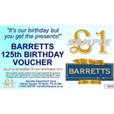BARRETTS OF ST NEOTS 125th BIRTHDAY VOUCHERS