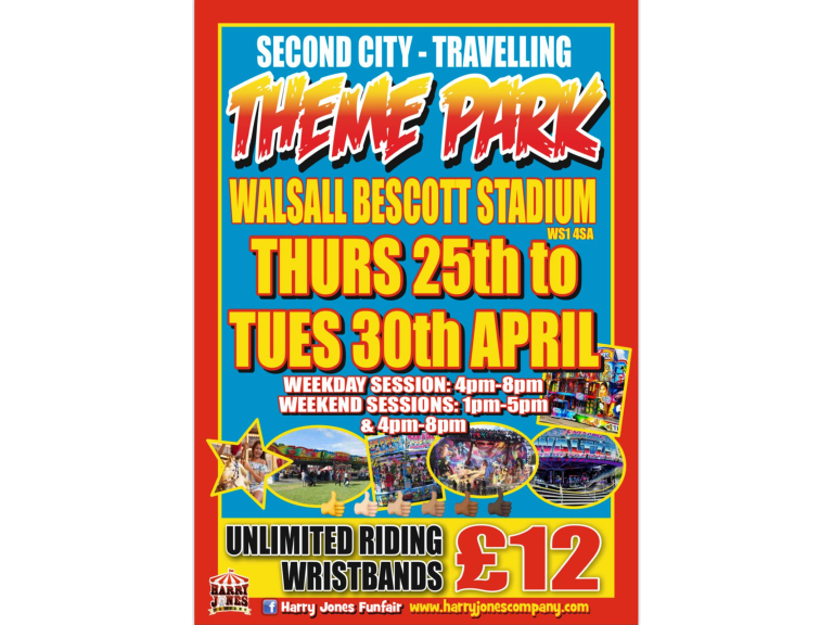 Harry Jones Funfair at Walsall Bescot Stadium from Thursday 25th April 2024