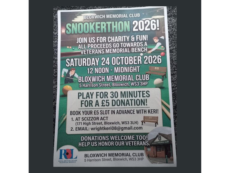 ๐ฑ ๐ฌ๐ง 12 Hour Snookerthon For Veterans at Bloxwich Memorial Club ๐ฌ๐ง ๐ฑ