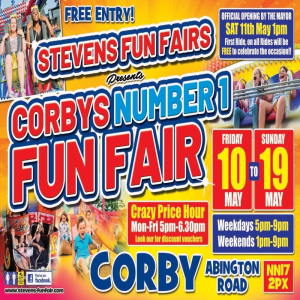 Corby Funfair | May 10th to May 19th | Abington Road NN17 2PX | Corby’s number 1 fair.