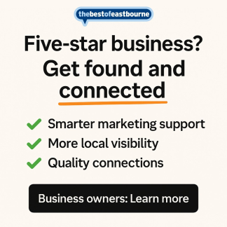 Five-star business banner promoting smarter marketing support, local visibility, and quality connections with thebestof Eastbourne