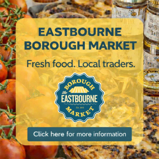 Eastbourne Borough Market fresh local food and traders banner promoting the market via thebestof Eastbourne