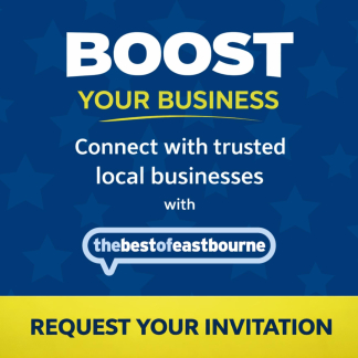 Business Boost networking event banner inviting Eastbourne businesses to connect with trusted local businesses through thebestof Eastbourne and request an invitation