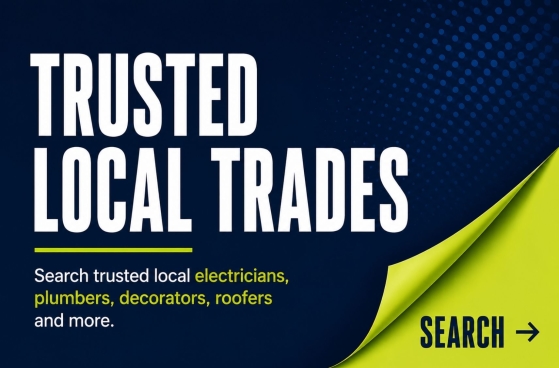 Trusted Local Trades banner promoting recommended electricians, plumbers, decorators, roofers and other tradespeople in the Eastbourne directory.