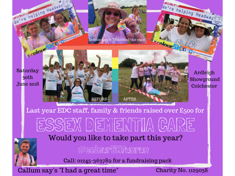 Join the Essex Dementia Care Colour5K fun run team and be a winner