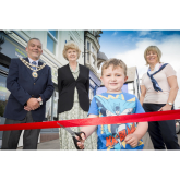 Charlie, Anne and Mayor cut ribbon at Lutterworth 