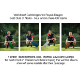 Well done! Cambridgeshire Royals Dragon Boat Club St Neots - Four juniors make GB teams.