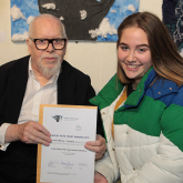Sir Peter Blake presents awards to seven East Sussex College winners at this year’s Farley Arts Trust awards