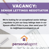 @PersonalAgentUK are searching for a Senior Letting Negotiator at their #Epsom Office