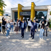 Students at Cadbury Sixth Form College celebrate A Level success
