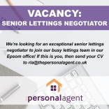 @PersonalAgentUK are searching for a Senior Letting Negotiator at their #Epsom Office