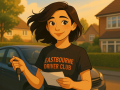 Tess Sparks reviewing Car Insurance in Eastbourne on her driveway