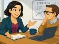 Tess Sparks discussing strategy with a local business owner – Marketing Consultants in Eastbourne