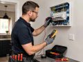 Electricians in Eastbourne carrying out electrical installation and testing work in a residential property