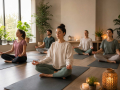 Meditation in Eastbourne mindfulness and relaxation session in a calm wellness studio