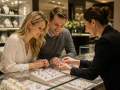 Jewellers in Eastbourne displaying diamond rings and fine jewellery in a professional jewellery showroom