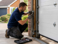 Garage door repair in Eastbourne carrying out maintenance on a residential garage door system