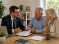 Professional financial adviser discussing estate planning and long-term financial arrangements with clients in Eastbourne