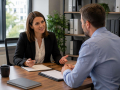 Business manager discussing temporary staff recruitment in Eastbourne with a recruitment consultant