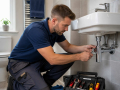 Professional plumber carrying out plumbing repairs and pipework installation at a property in Eastbourne