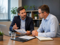 Business consultant reviewing compliance and risk management information with a client