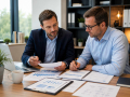 Tax consultant discussing corporate tax planning and financial strategy with a business client