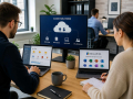 Business professionals using Cloud Computing in Eastbourne through secure online collaboration and cloud-based systems.