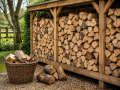 Stacked seasoned hardwood logs supplied as Firewood in Eastbourne for home heating and wood burners.