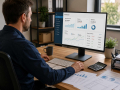 Business owner using Accounts Software in Eastbourne to manage financial records, invoicing, and reporting.