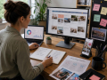 Business owner planning social media content and audience engagement activity in Eastbourne.