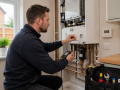 Professional Central Heating Installation and Servicing in Eastbourne engineer servicing a domestic boiler and heating system.