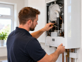 Boiler Repair, Cleaning and Servicing in Eastbourne with an engineer inspecting a wall-mounted boiler