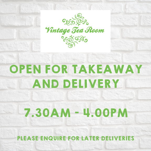 Delivery and Takeaway Now Available at Vintage Tea Room