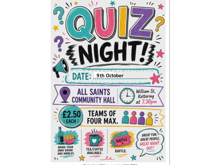 Fun Quiz Night at All Saints Community Hall.