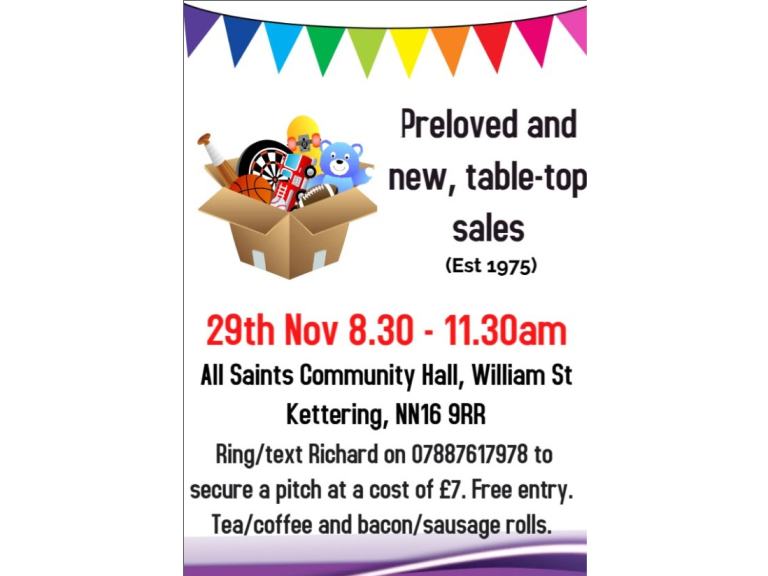 Table Top Sale at All Saints Community Hall.