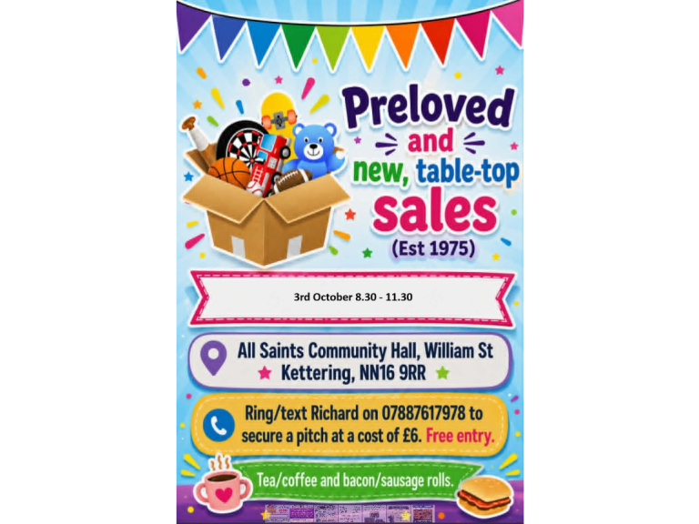 Table Top Sale at All Saints Community Hall.