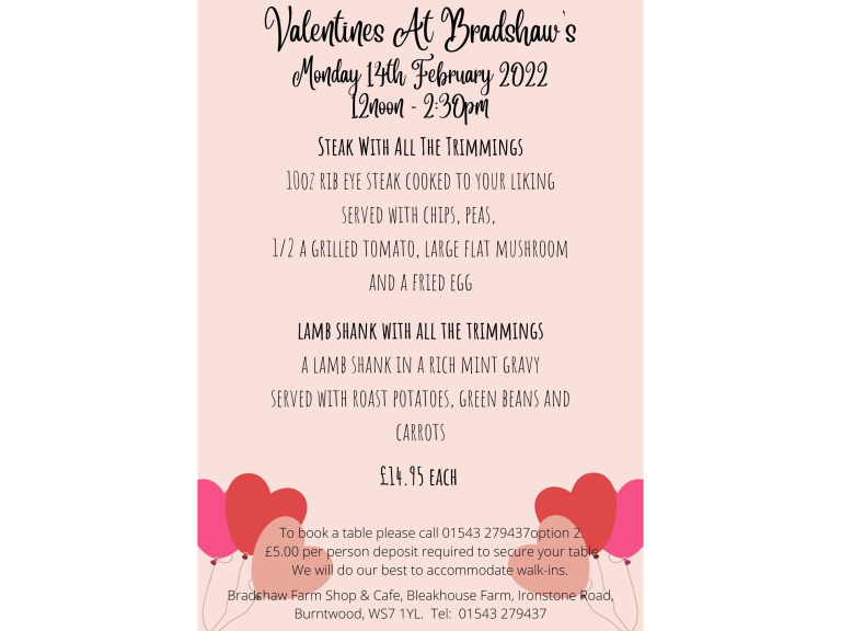 Valentine's Lunch - Bradshaw's Farm Shop & Cafe