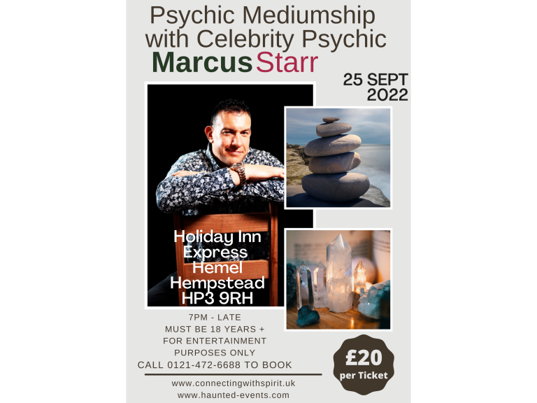Psychic mediumship Event with Marcus Starr @ Holiday Inn Express Hemel Hempstead - 25 Sept 2022