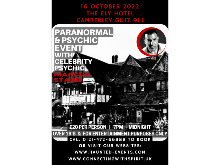 Paranormal & Psychic Event with Celebrity Psychic Marcus Starr at The Ely Hotel, Camberley