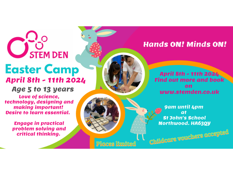 STEM DEN EASTER CAMP - 8th to 11th April. Hands On! Minds On! educational camps for children. 
