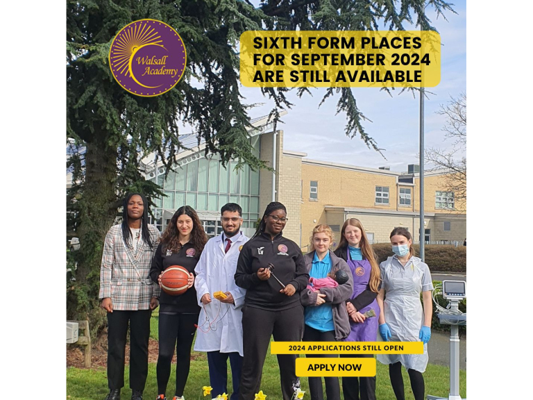 Sixth Form places available for September 2024 at Walsall Academy