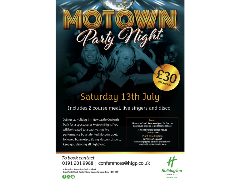 Motown Night- Holiday Inn Newcastle Gosforth Park - Saturday 13th July 2024