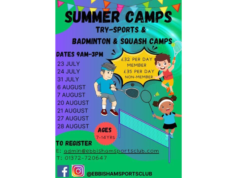Try-Sport Junior Summer Camps #Badminton #Squash  (ages 7 to 14) at Ebbisham Centre #Epsom