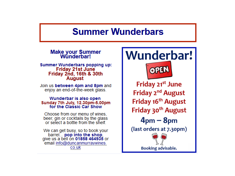 WUNDERBAR Opening Times at Duncan Murray Wines