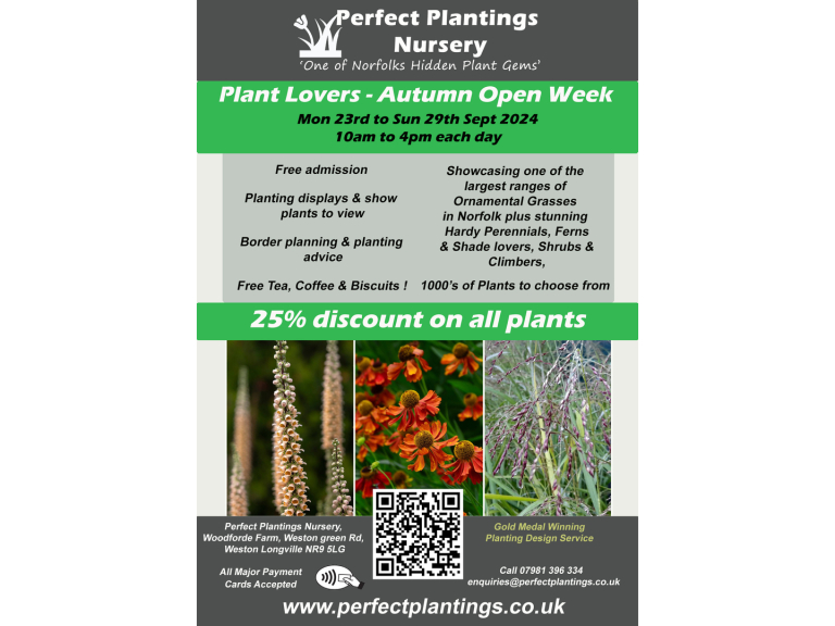 Plant Lovers - Autumn Open Week Mon 23rd to Sun 29th Sept at Perfect Plantings Nursery