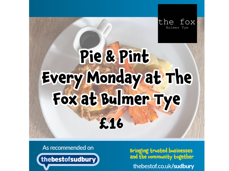 Pie &  Pint Every Monday at the Bulmer Fox