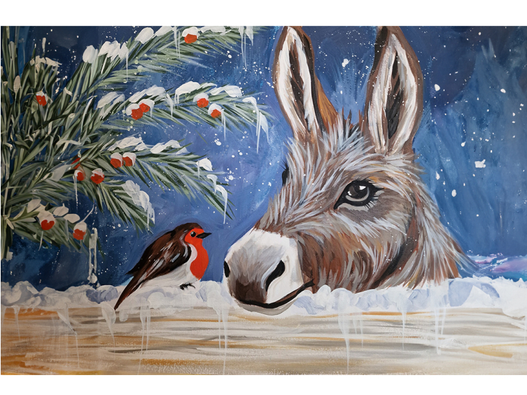 Christmas Art Workshop: paint a festive robin and donkey