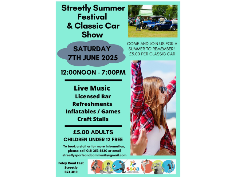 Streetly Summer Festival & Classic Car Show – Saturday 7th June 2025