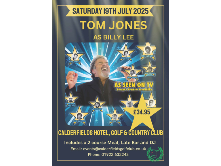Tom Jones Tribute Night at Calderfields Golf & Country Club in Walsall