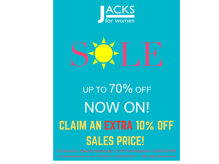 NOW 'Up to 70% + 10% Off SALE at Jacks For Women!